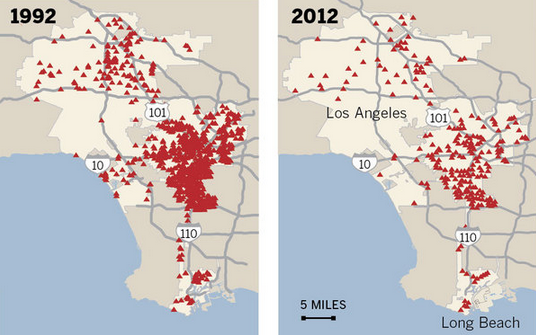 Homicides in Los Angeles 1992 vs 2012