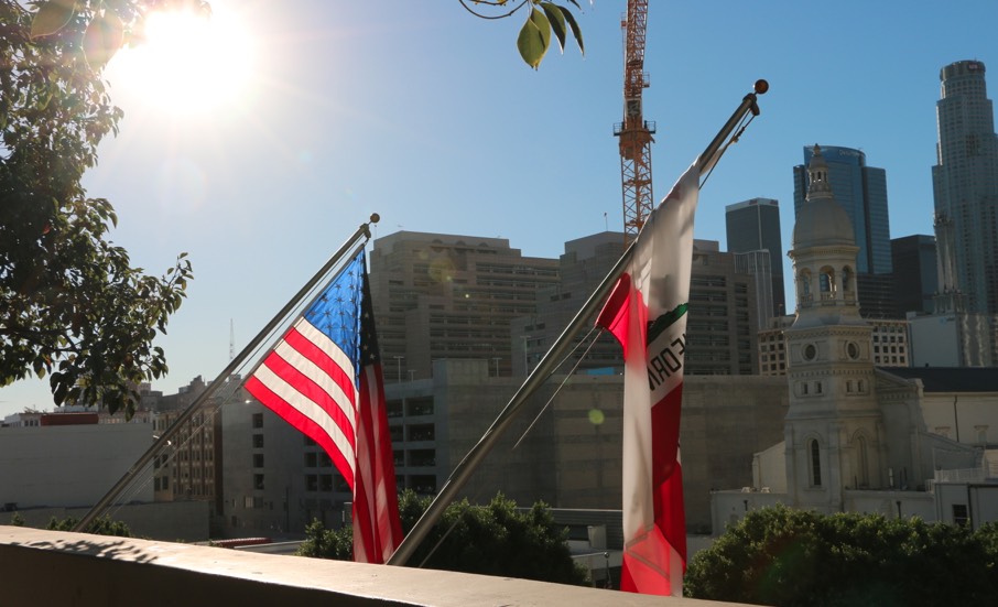 DTLA with American Flag in Foreground