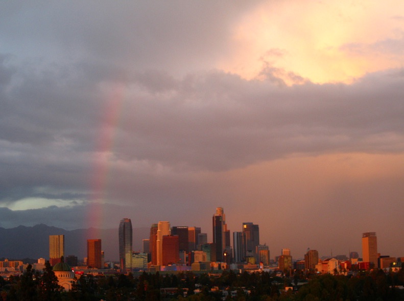 Rainbow during rainy day in Los Angeles