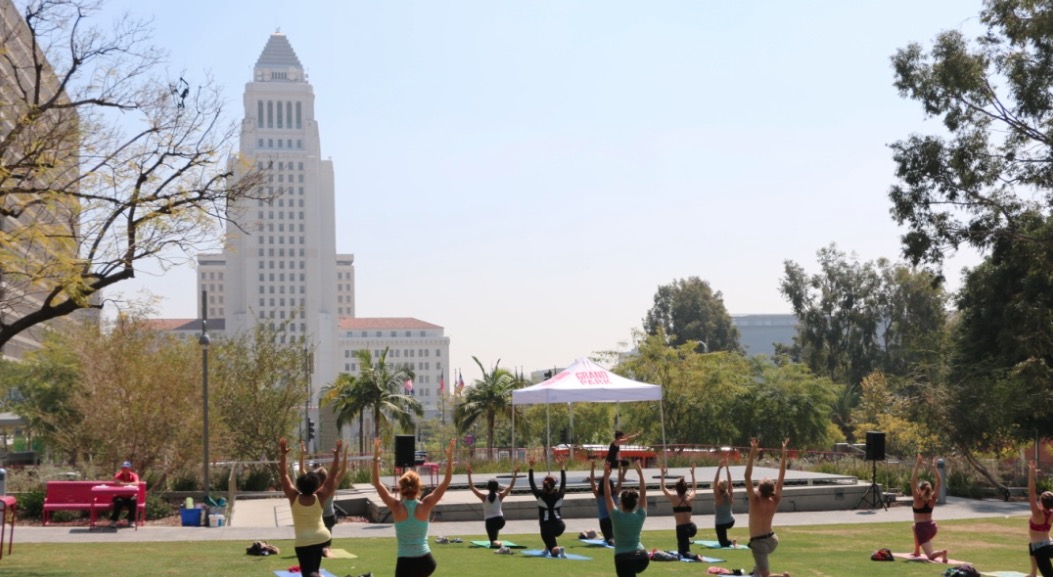 Lunchtime Yoga at Grand Park. Credit: Brian Champlin / We Like L.A.