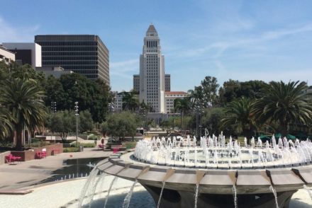 Grand Park fountain and city hall