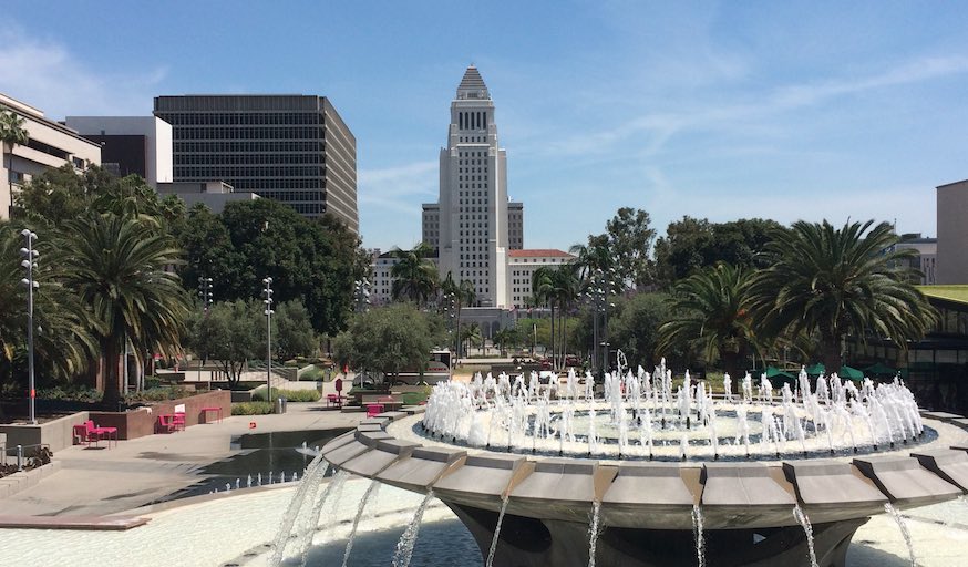 Grand Park fountain and city hall