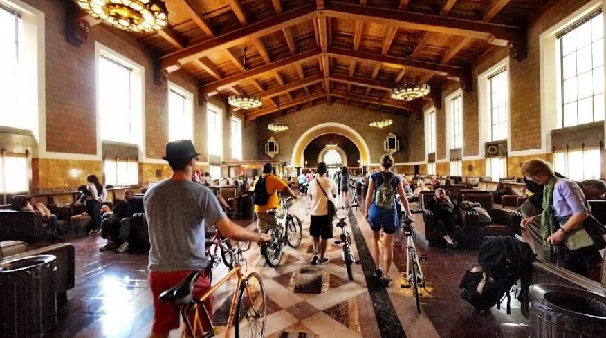 Walking Bikes in Union Station