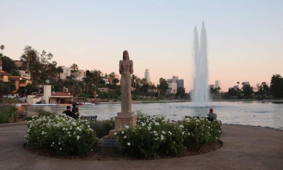 Echo Park Lake at dusk