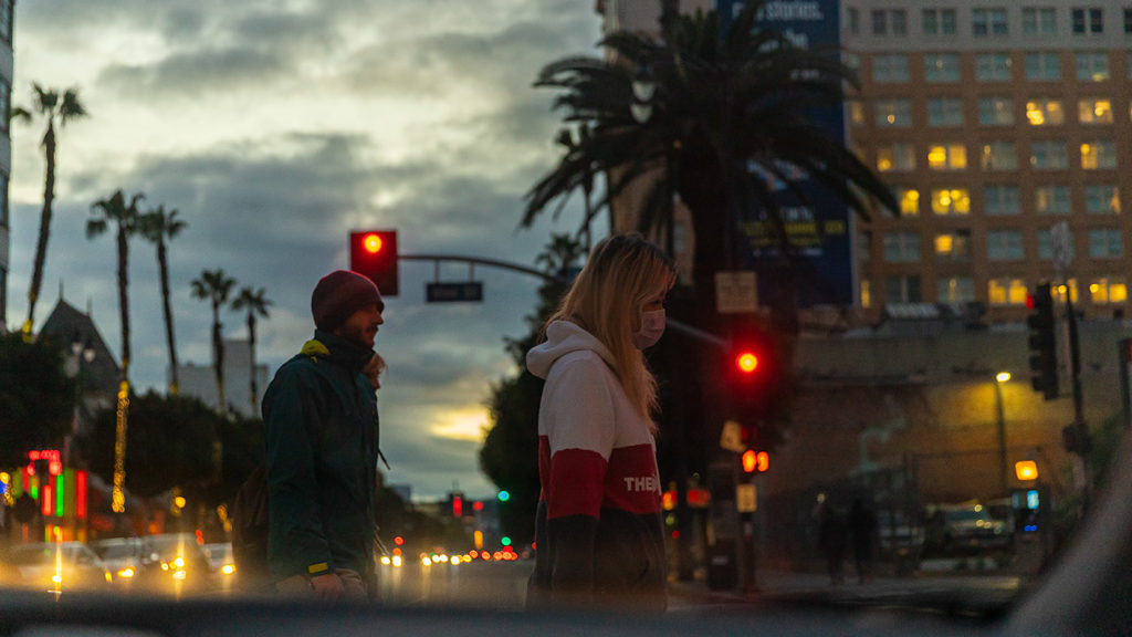 Masked person on Hollywood Boulevard