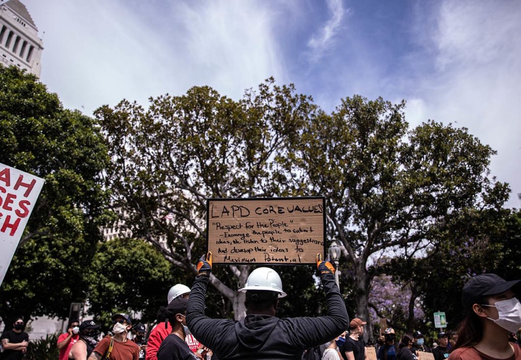 Black Lives Matter protest LAPD in front of City Hall.