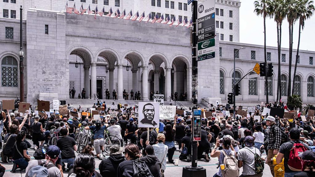 Angelenos protest together for Black Lives Matter in front of City Hall