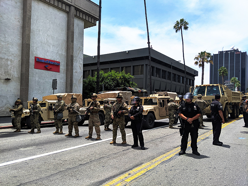 Police and National Guard at Black Lives Matter protest in Hollywood.